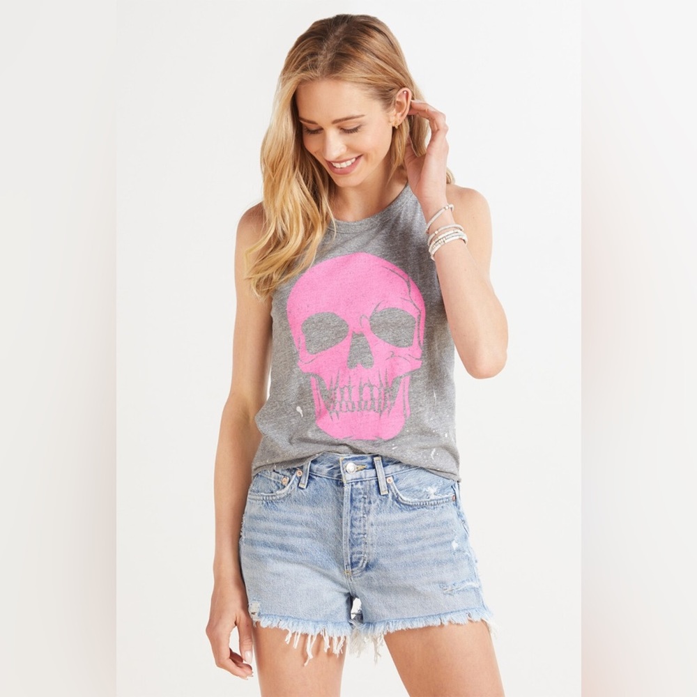 Chaser paint splatter pink scull tank top size M